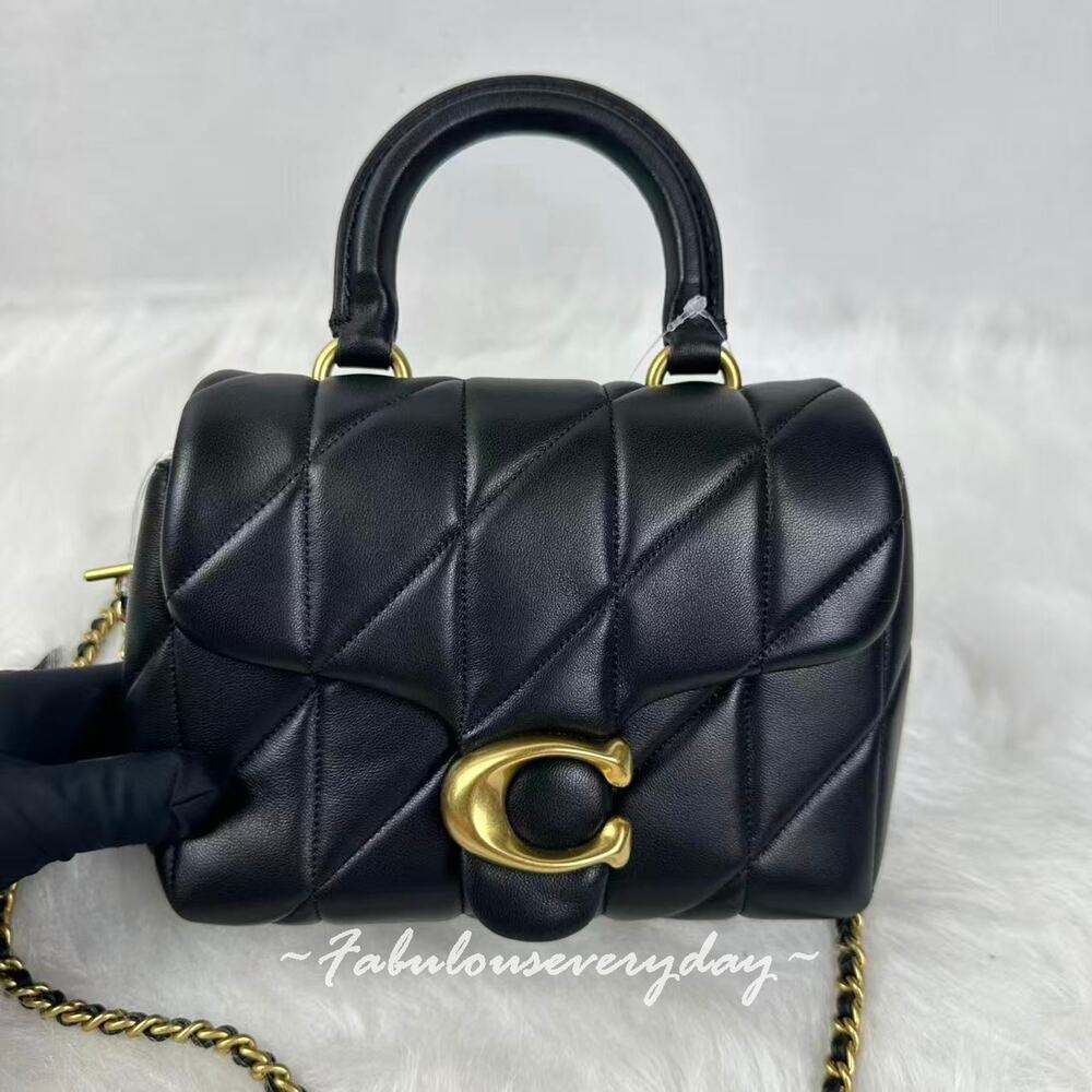 Coach Tabby Top Handle Bag With Quilting In Leather/Brass/Black CCC12 NWT - Picture 2 of 9